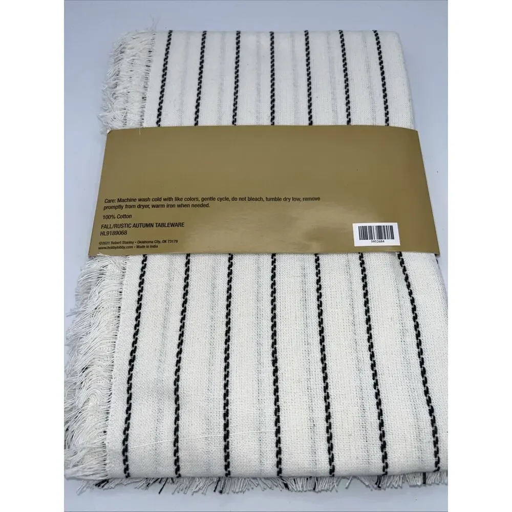 Robert Stanley Farmhouse Striped TABLE THROW White Black 40”x40” Rustic NWT0